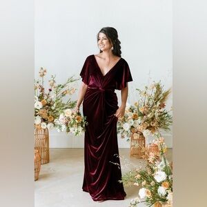 Burgundy Gwen velvet dress by Revelry size 12 maxi bridesmaid wedding guest